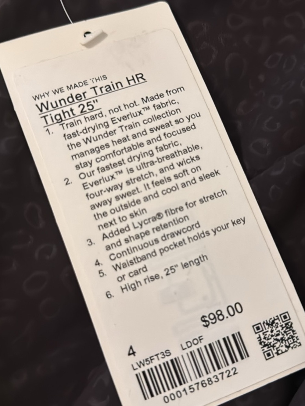 Wunder Train HR Tight 25" Athletic Leggings - Black size 4